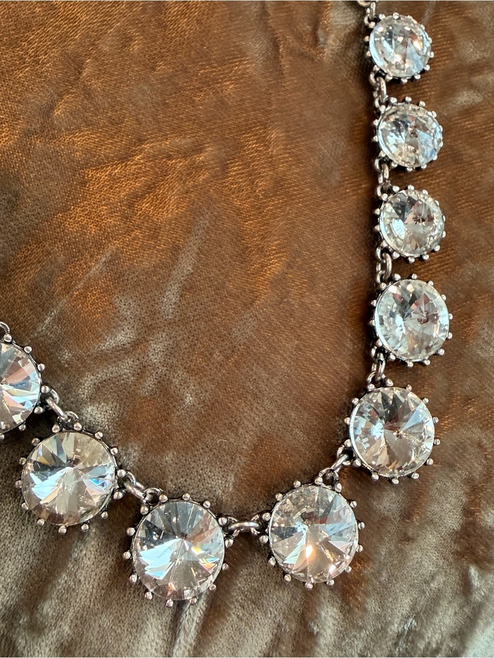 Clear Rivoli Crystal Statement Necklace Antiqued Silver Tone